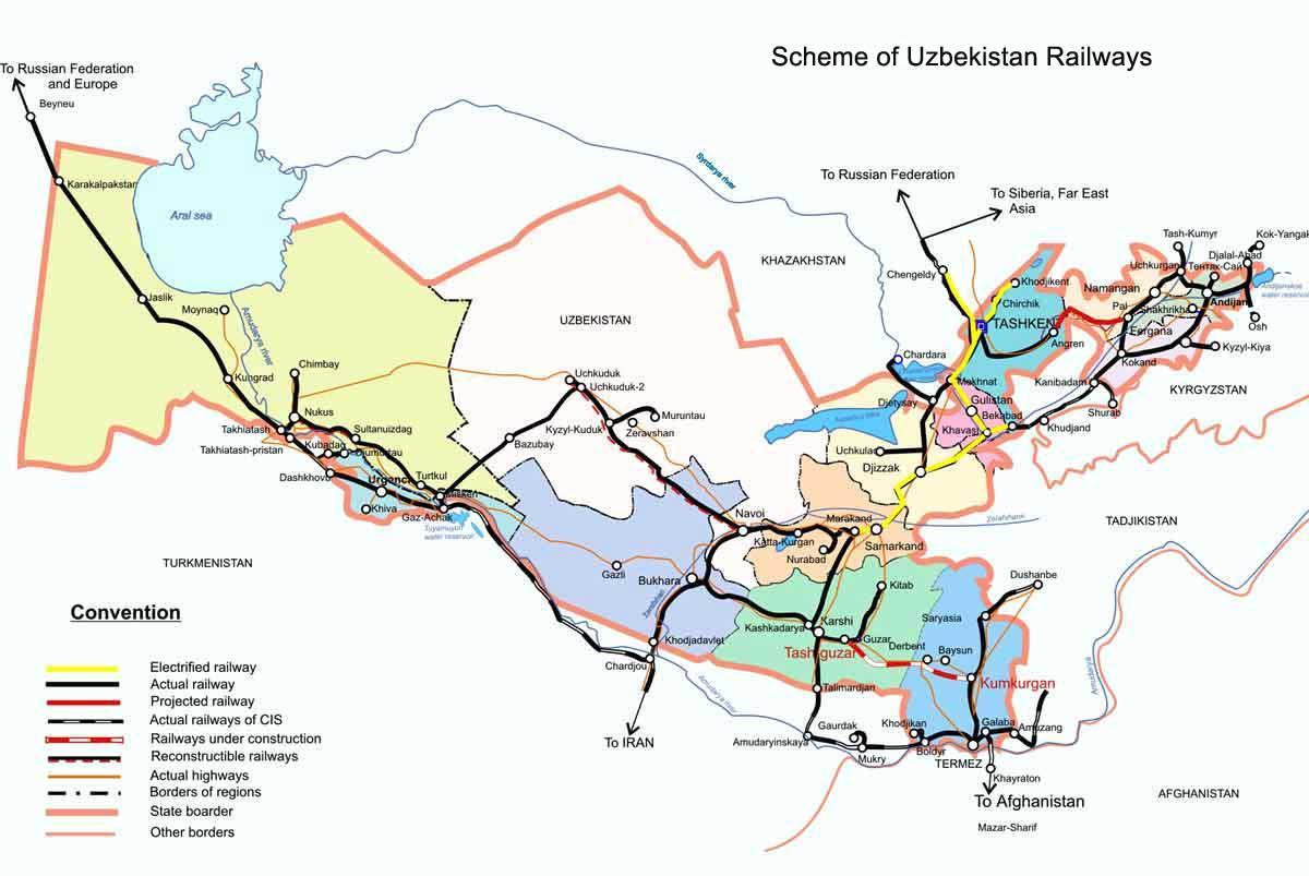 Uzbekistan bản đồ đường sắt