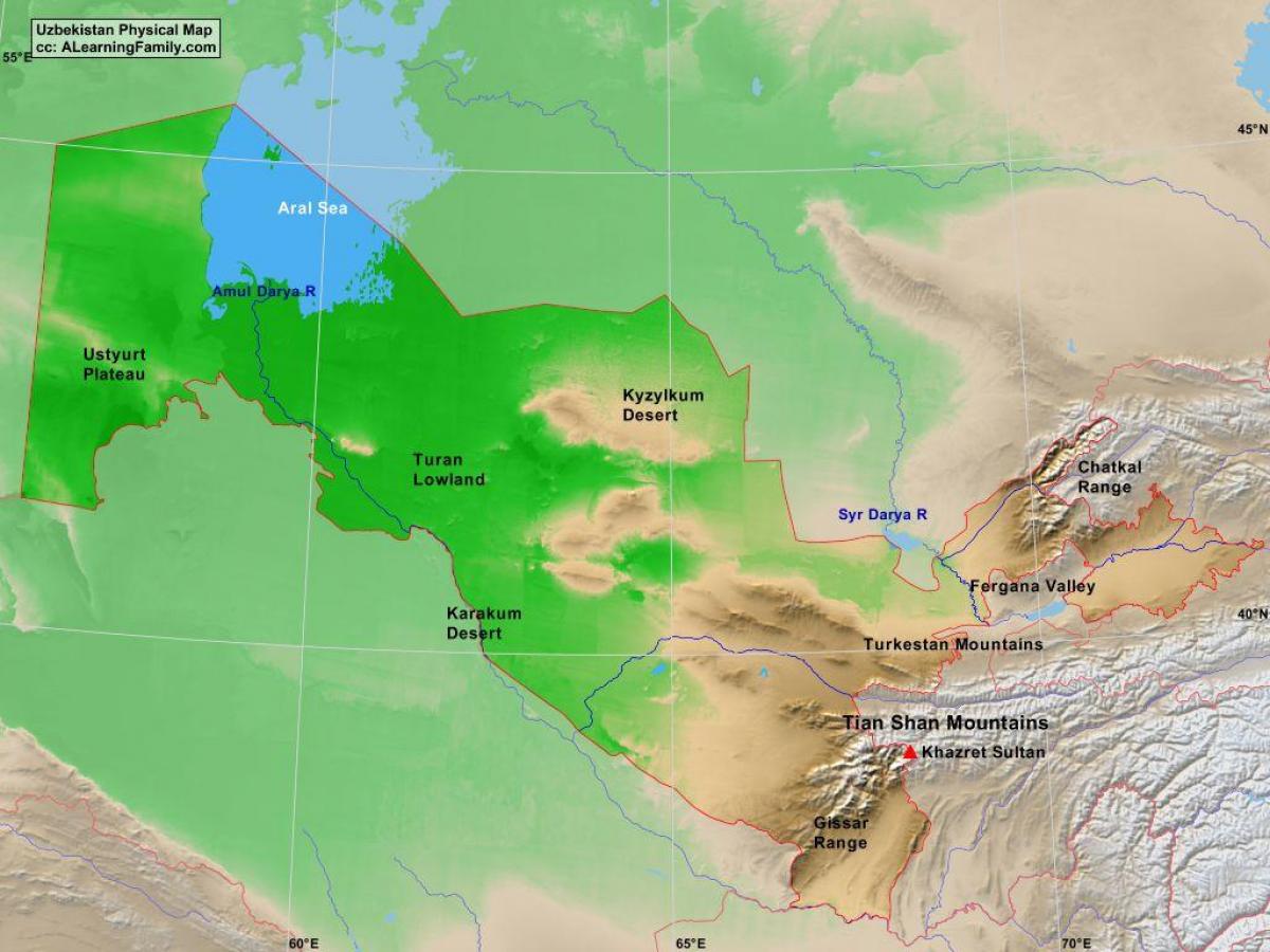 bản đồ của Uzbekistan vật chất