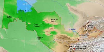 Bản đồ của Uzbekistan vật chất